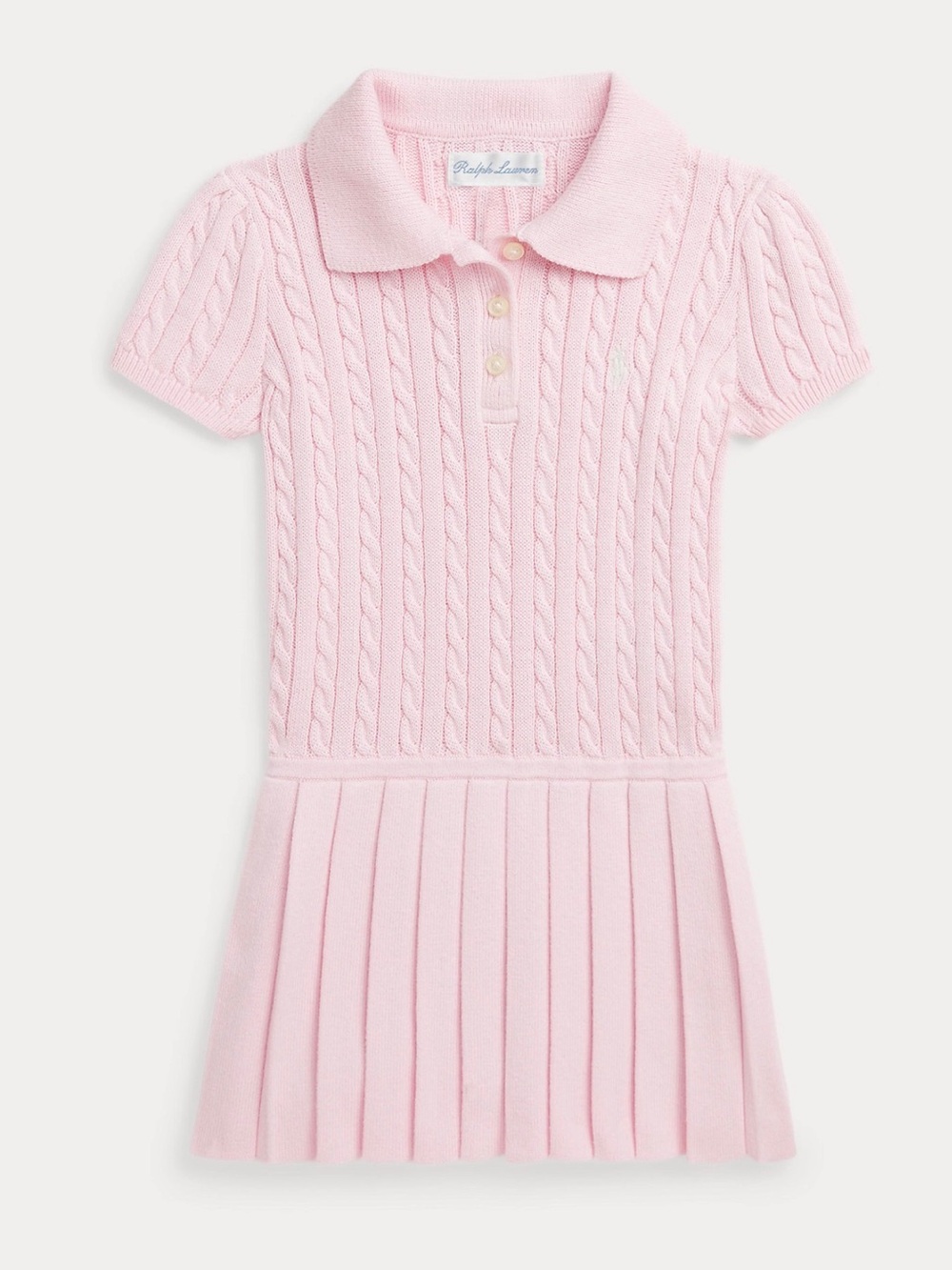 Ralph Lauren Light Pink Cable-Knit Polo Pleated Dress